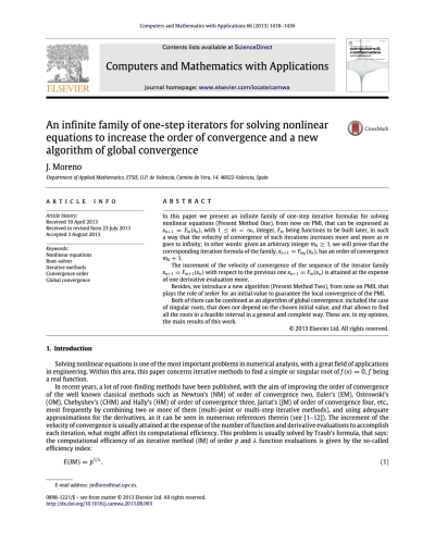 An infinity family of one-step iterators for solving non-linear equations to increase the order of convergence and a new algorithm of global convergence