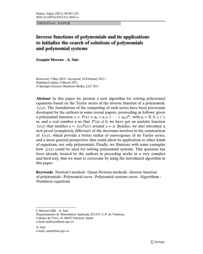 Inverse functions of polynomials and its applications to initialize the search of solutions of polynomials and polynomial systems