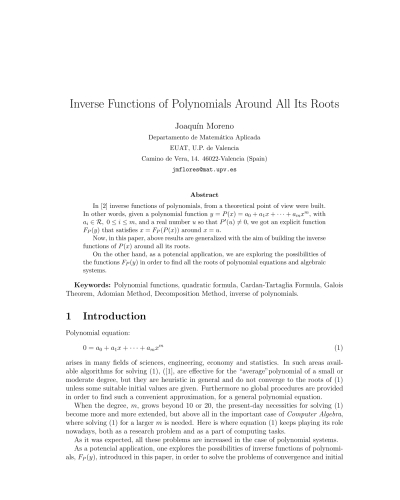 Inverse Functions of Polynomials Around All Its Roots