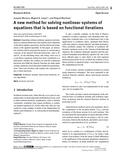 A new method for solving nonlinear systems of equations that is based on functional iterations