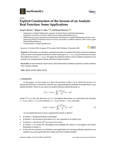 Explicit Construction of the Inverse of an Analytic Real Function: Some Applications’